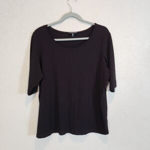 Eileen Fisher Long Sleeve T Shirt Women's XL Black Pullover Crew Neck Top